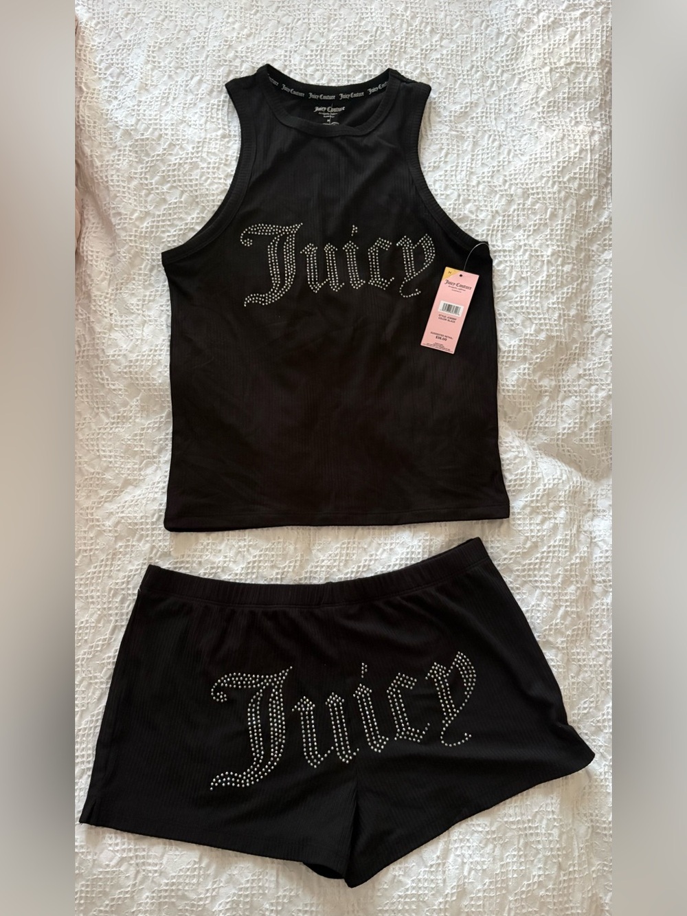 Juicy Couture Black Rhinestone PJ Tank & Shorts Set